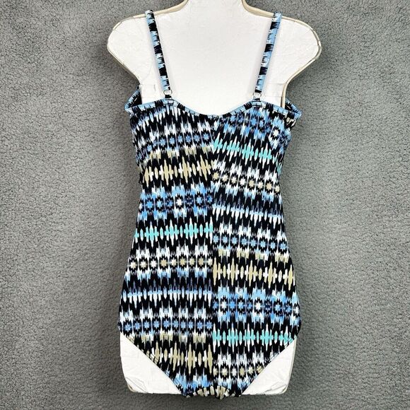Fit 4U Swimsuit One Piece Sz 16 Blue Abstract Print Ruching Sweetheart Neckline - Picture 7 of 15